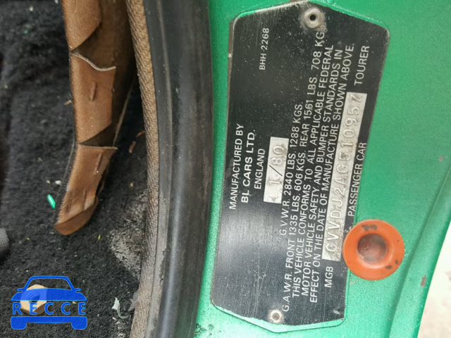1980 MGB CONVERTABL GVVDJ2AG510957 зображення 9