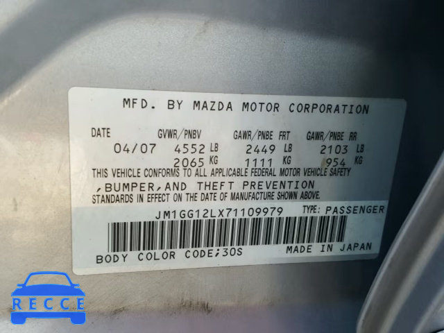 2007 MAZDA SPEED 6 JM1GG12LX71109979 Bild 9