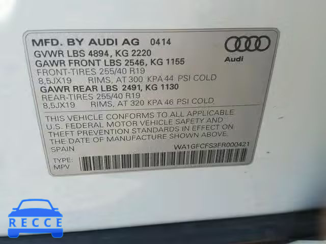 2015 AUDI Q3 PRESTIG WA1GFCFS3FR000421 image 9