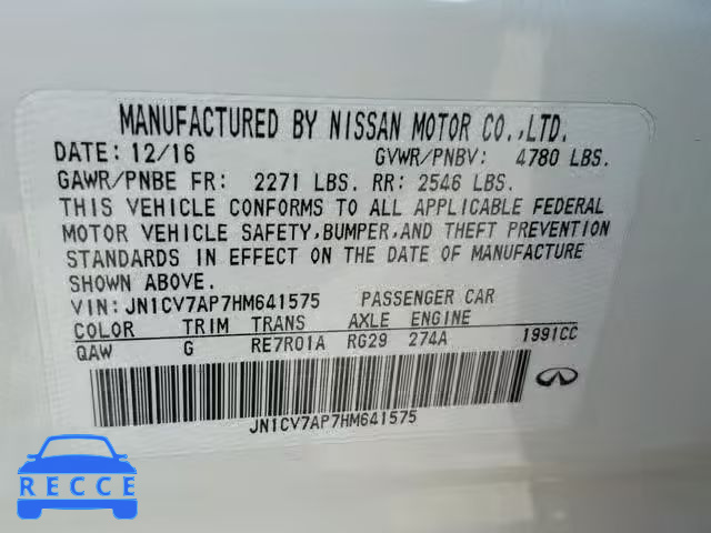 2017 INFINITI Q50 BASE JN1CV7AP7HM641575 image 9