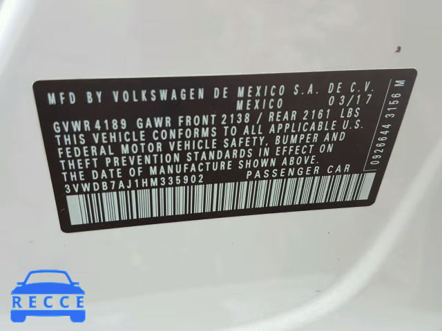 2017 VOLKSWAGEN JETTA SE 3VWDB7AJ1HM335902 image 9