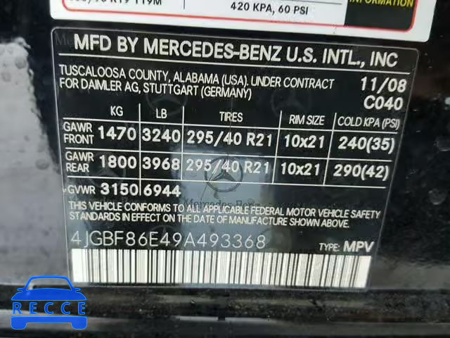 2009 MERCEDES-BENZ GL 550 4MA 4JGBF86E49A493368 image 9