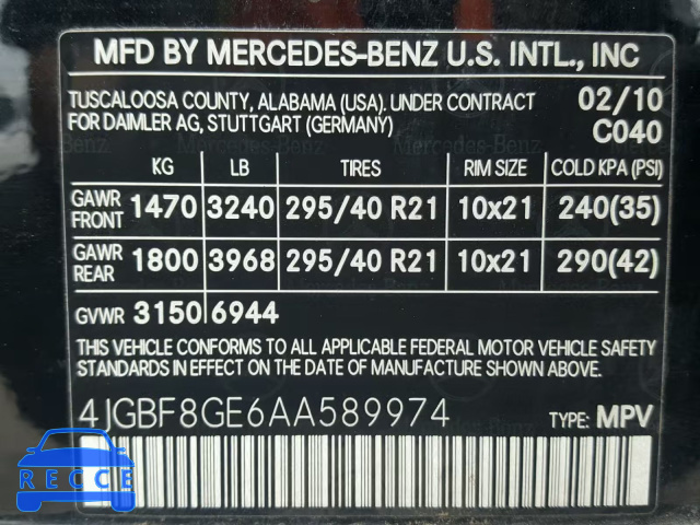 2010 MERCEDES-BENZ GL 550 4MA 4JGBF8GE6AA589974 image 9