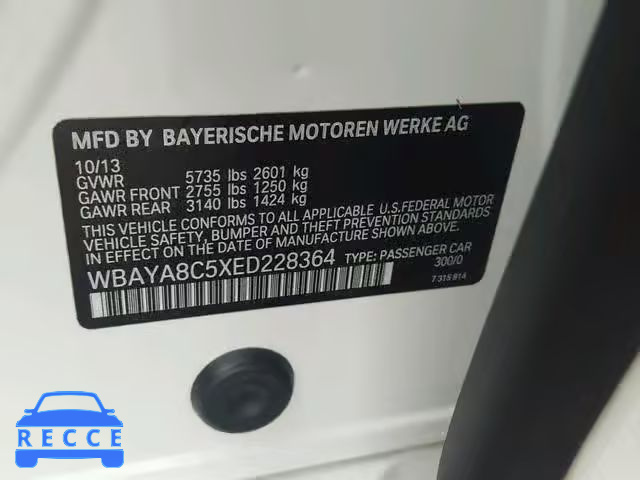 2014 BMW 750 I WBAYA8C5XED228364 зображення 9