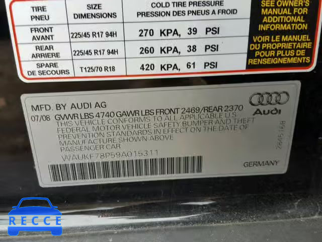 2009 AUDI A3 2.0T QU WAUKF78P59A015311 image 9