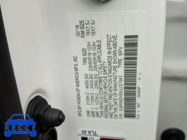 2018 HONDA CR-V EX 5J6RW2H59JL021943 зображення 9