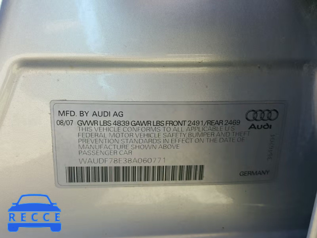 2008 AUDI A4 S-LINE WAUDF78E38A060771 image 9