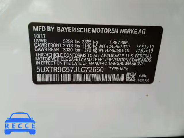 2018 BMW X3 XDRIVEM 5UXTR9C57JLC72660 зображення 9