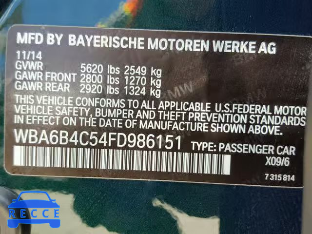 2015 BMW 650 XI WBA6B4C54FD986151 зображення 9