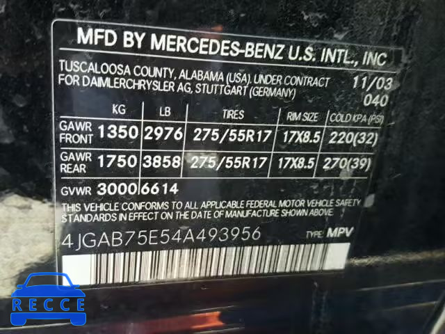 2004 MERCEDES-BENZ ML 500 4JGAB75E54A493956 image 9