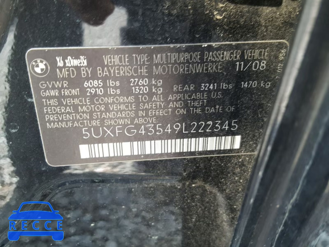 2009 BMW X6 XDRIVE3 5UXFG43549L222345 image 9