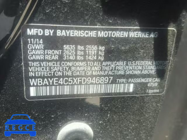 2015 BMW 740 LI WBAYE4C5XFD946897 image 9