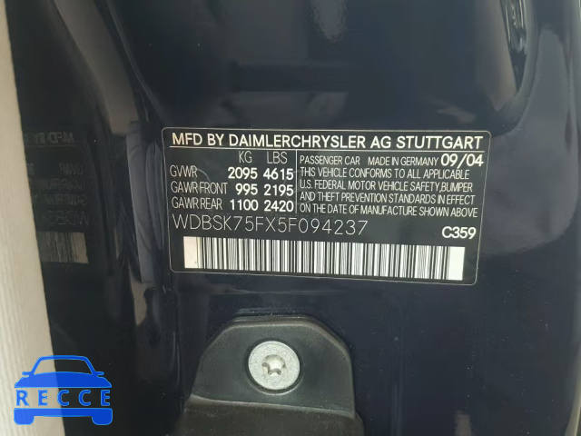 2005 MERCEDES-BENZ SL 500 WDBSK75FX5F094237 image 9