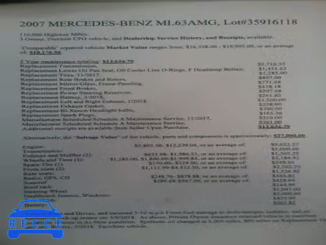 2007 MERCEDES-BENZ ML 63 AMG 4JGBB77E17A200494 зображення 8