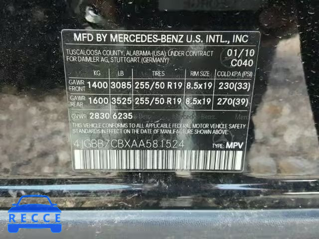 2010 MERCEDES-BENZ ML 550 4MA 4JGBB7CBXAA581524 image 9