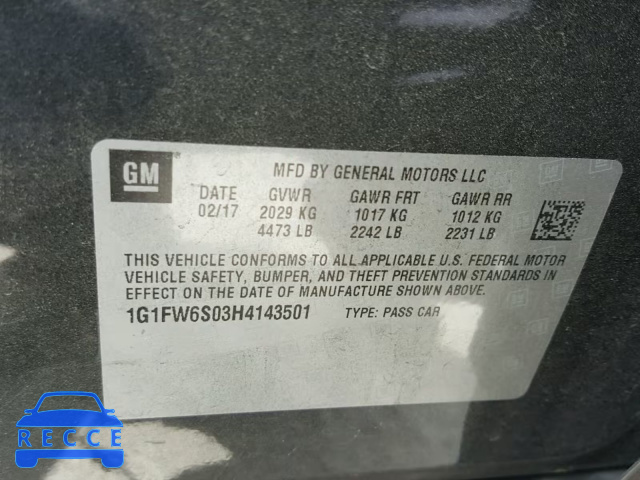 2017 CHEVROLET BOLT EV LT 1G1FW6S03H4143501 зображення 9