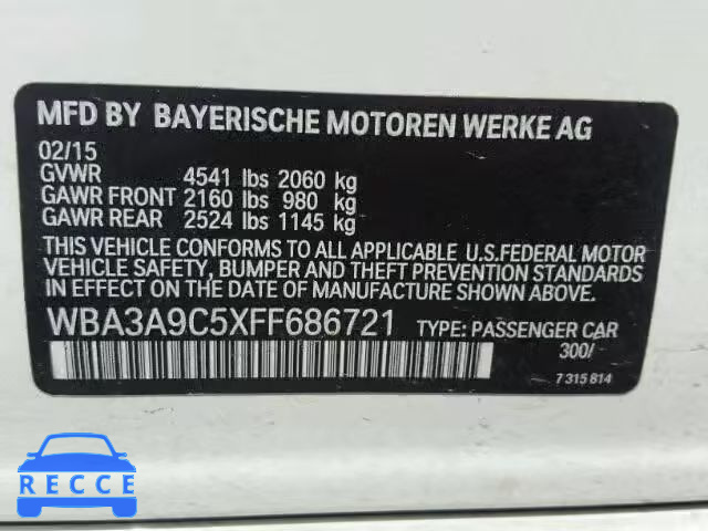 2015 BMW 335 I WBA3A9C5XFF686721 зображення 9