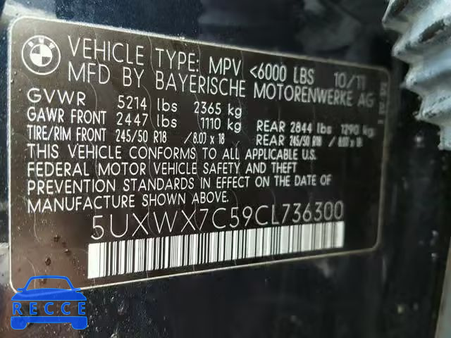 2012 BMW X3 XDRIVE3 5UXWX7C59CL736300 image 9