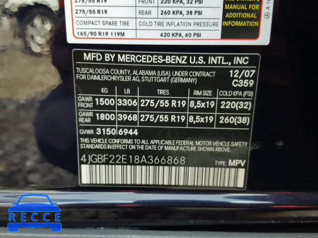 2008 MERCEDES-BENZ GL 320 CDI 4JGBF22E18A366868 зображення 9