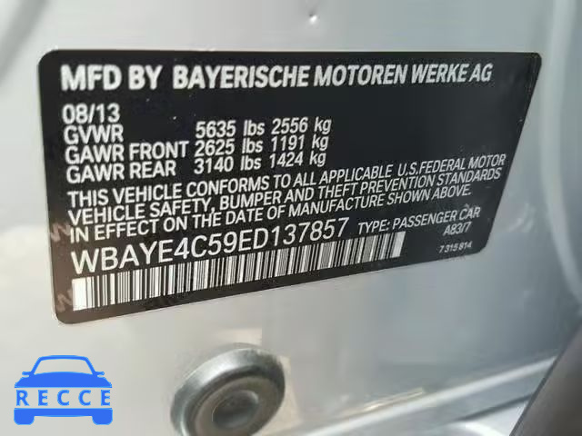 2014 BMW 740 LI WBAYE4C59ED137857 зображення 9