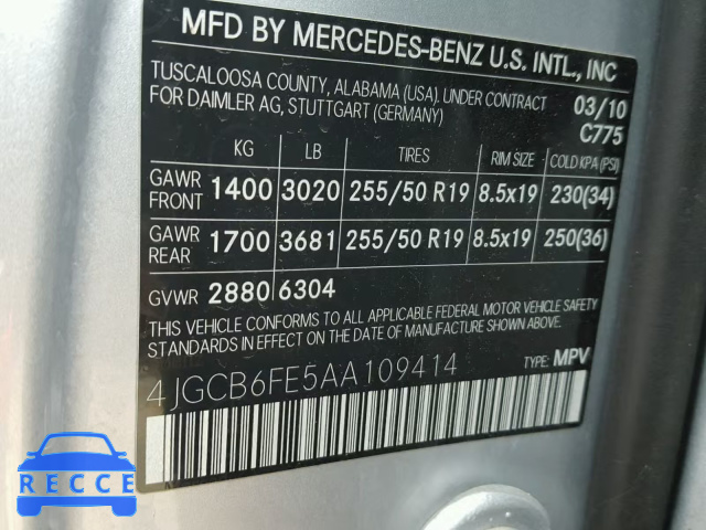2010 MERCEDES-BENZ R 350 4MAT 4JGCB6FE5AA109414 image 9