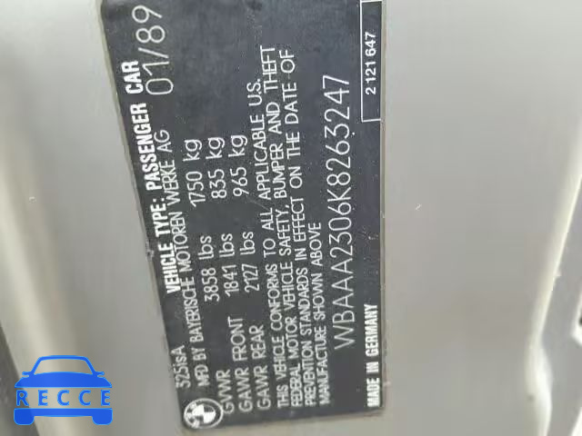 1989 BMW 325 I AUTO WBAAA2306K8263247 image 9