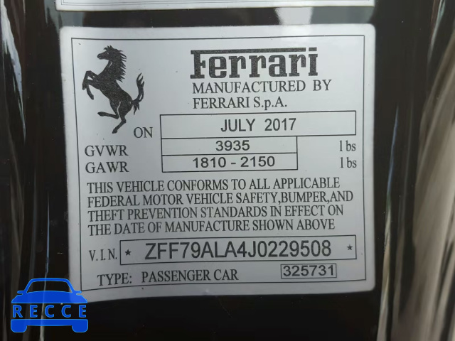 2018 FERRARI 488 GTB ZFF79ALA4J0229508 image 9