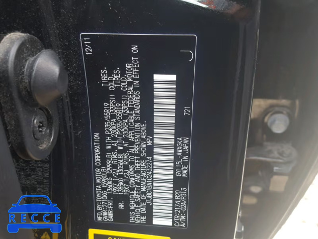 2012 LEXUS RX 450 JTJBC1BA1C2432274 image 9
