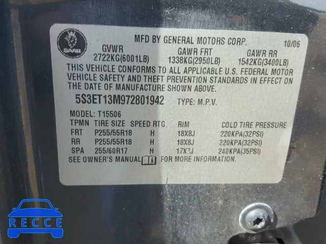 2007 SAAB 9-7X 5.3I 5S3ET13M972801942 image 9