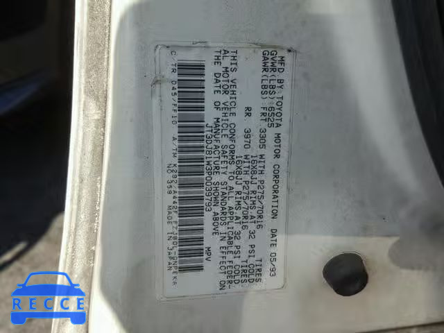 1993 TOYOTA LAND CRUIS JT3DJ81W3P0039793 image 9