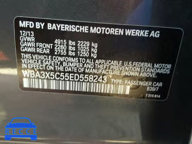 2014 BMW 328 XIGT WBA3X5C55ED558243 зображення 9