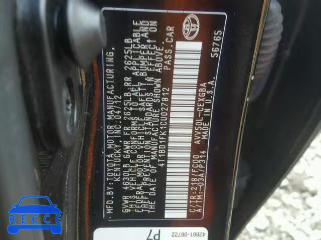 2012 TOYOTA CAMRY HYBR 4T1BD1FK1CU027812 image 9