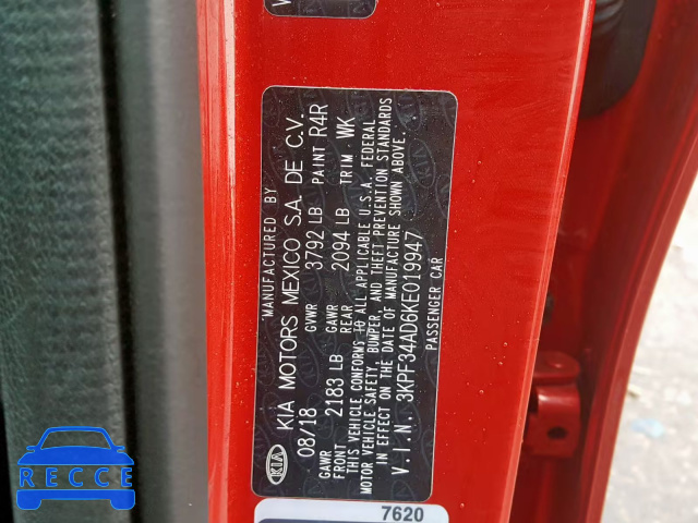 2019 KIA FORTE GT L 3KPF34AD6KE019947 image 9