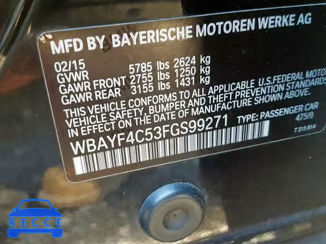 2015 BMW 740 LXI WBAYF4C53FGS99271 зображення 9