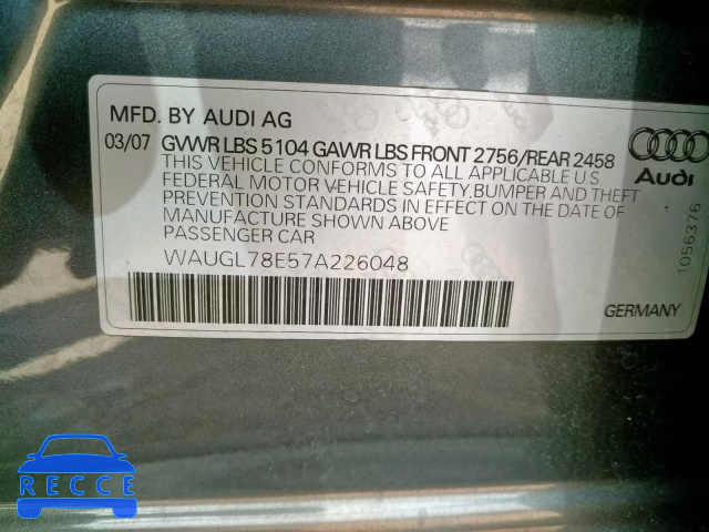 2007 AUDI NEW S4 QUA WAUGL78E57A226048 зображення 9