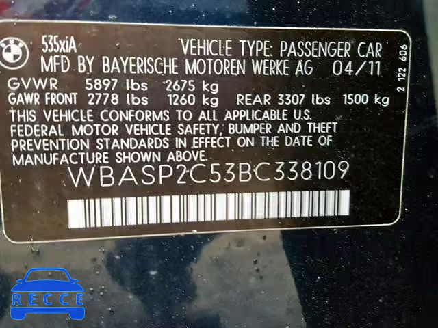 2011 BMW 535 XIGT WBASP2C53BC338109 зображення 9