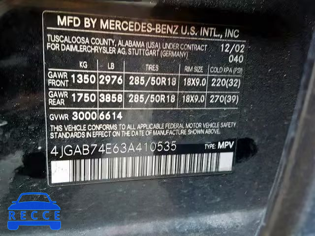 2003 MERCEDES-BENZ ML 55 4JGAB74E63A410535 зображення 9