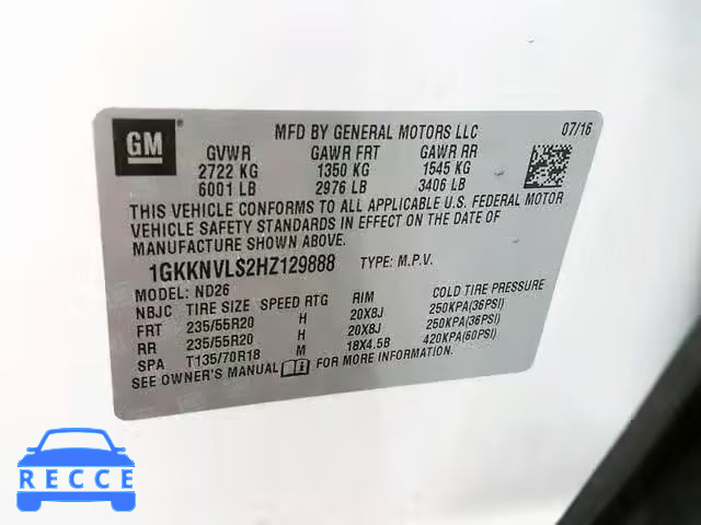 2017 GMC ACADIA ALL 1GKKNVLS2HZ129888 image 9