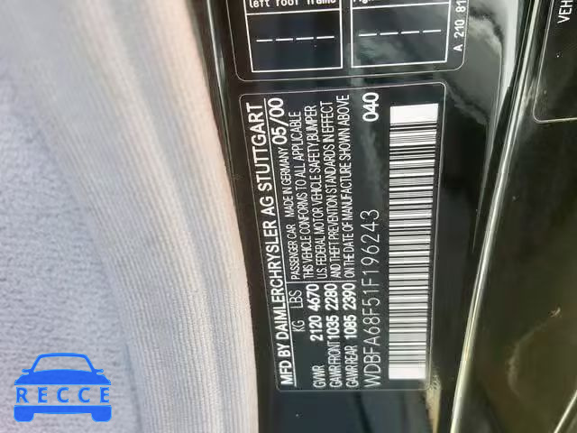2001 MERCEDES-BENZ SL 500 WDBFA68F51F196243 image 9