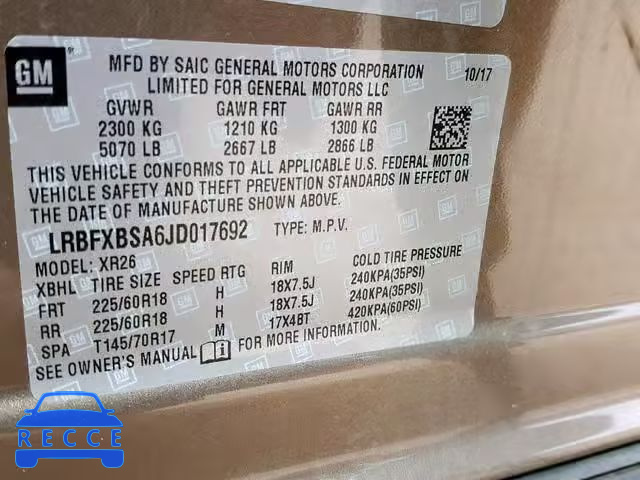 2018 BUICK ENVISION P LRBFXBSA6JD017692 image 9