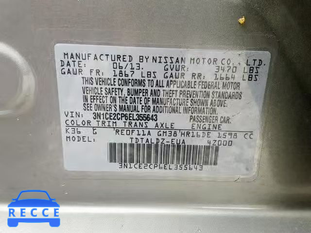 2014 NISSAN VERSA SV 3N1CE2CP6EL355643 image 9