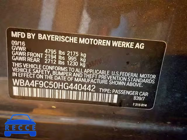 2017 BMW 430XI GRAN WBA4F9C50HG440442 зображення 9