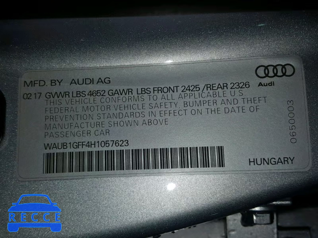 2017 AUDI S3 PREMIUM WAUB1GFF4H1057623 image 9