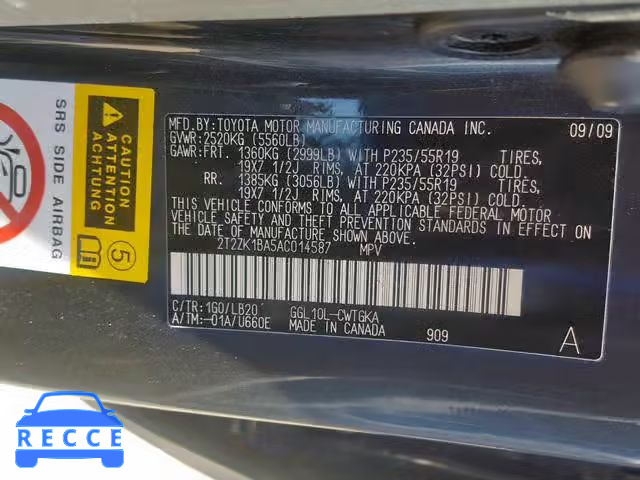 2010 LEXUS RX350 2T2ZK1BA5AC014587 image 9