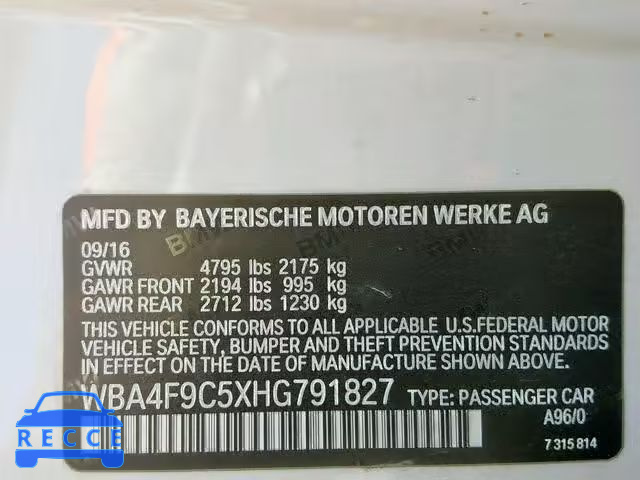 2017 BMW 430XI GRAN WBA4F9C5XHG791827 image 9