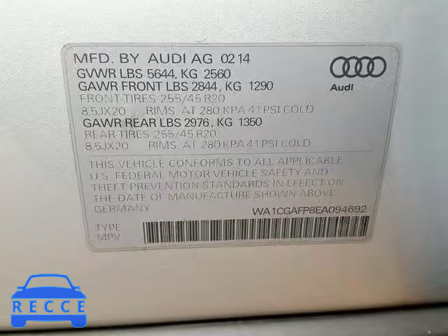 2014 AUDI SQ5 PREMIU WA1CGAFP8EA094692 image 9