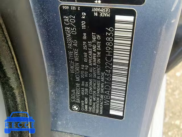 2002 BMW 5 SERIES WBADT63422CH98836 image 9