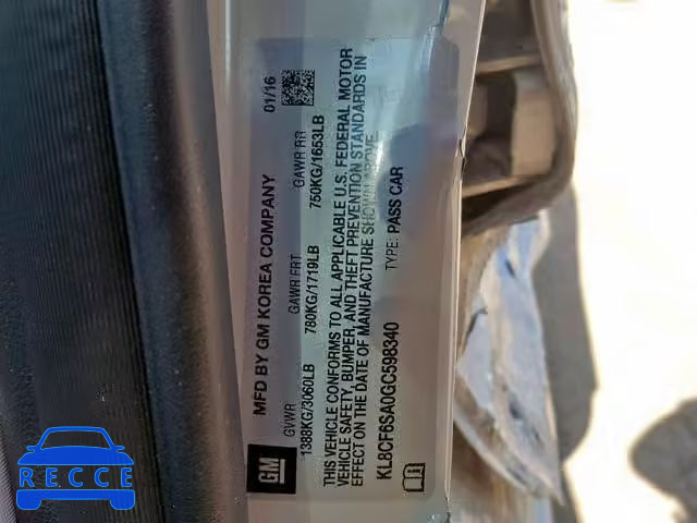 2016 CHEVROLET SPARK 2LT KL8CF6SA0GC598340 image 9