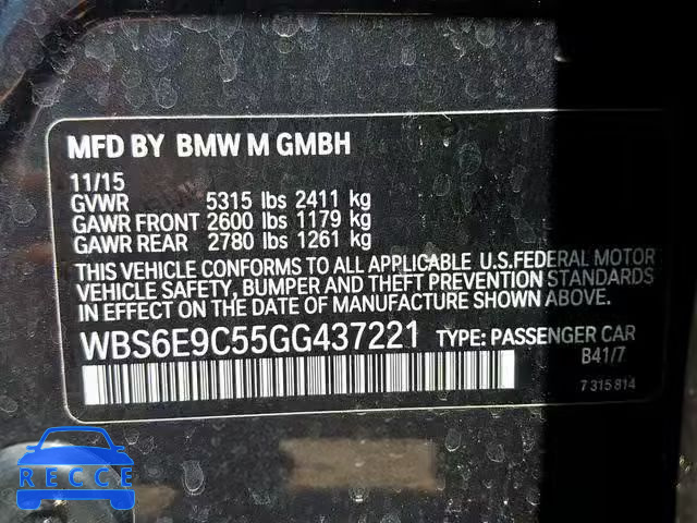 2016 BMW M6 GRAN CO WBS6E9C55GG437221 зображення 9
