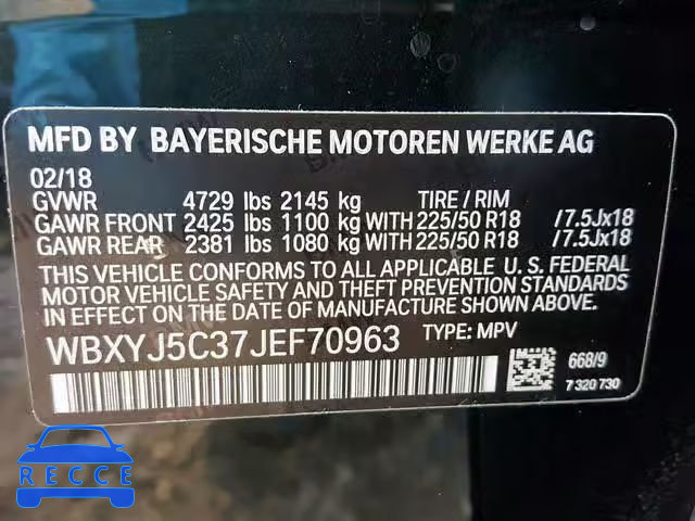 2018 BMW X2 XDRIVE2 WBXYJ5C37JEF70963 Bild 9